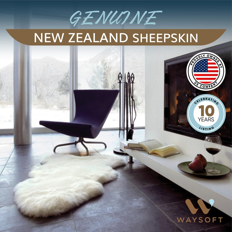 WaySoft New Zealand Sheepskin Area Rug â€“ Genuine Fluffy Wool, Multiple Sizes, Bedroom or Living Room Decor(2ft x 3ft,Ivory) - Image 2